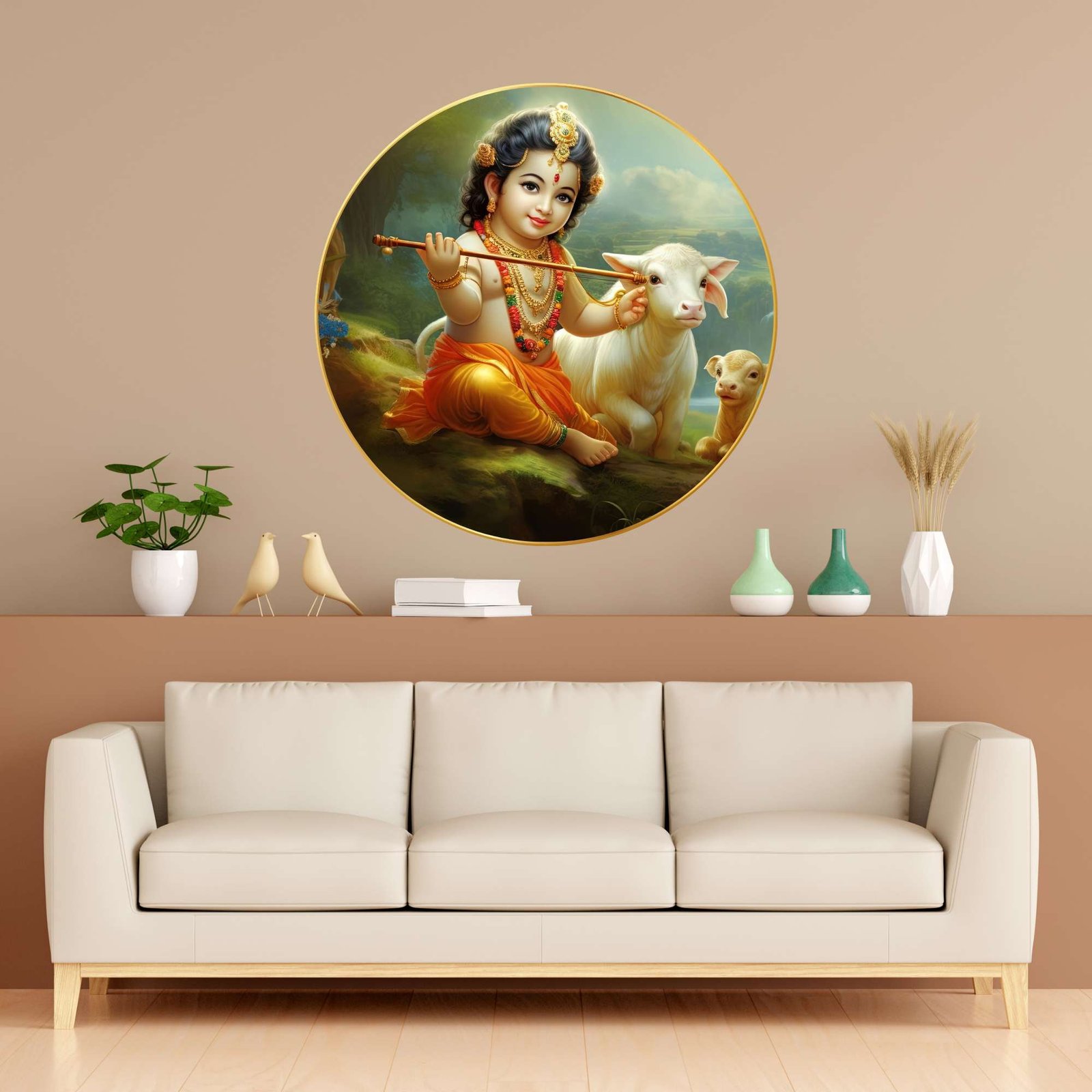 Wall Painting for Wall Decoration with Frame Sparkle Glossy Round Golden Framed Large Painting Office, Living Room, Bedroom, Home Decoration